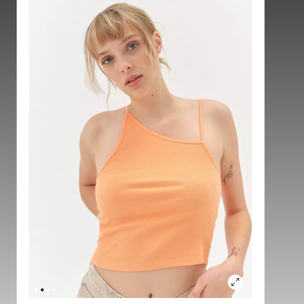 NWOT Urban Outfitters Bea Asymmetrical Cami Crop Ribbed Top Orange. Size Small